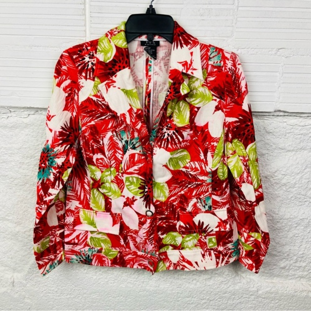 R.Q.T colorful Tropical Leaf Print Blazer size 10 petite